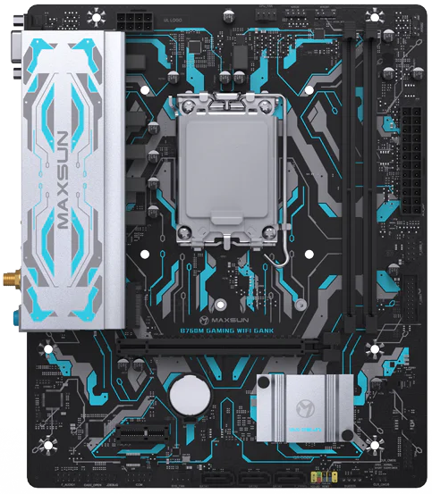 Материнская плата MAXSUN MS-B760M GAMING WIFI GANK V2, LGA1700, B760, 2*DDR5, 3*SATA3, M.2, 2*USB 3.2, 4*USB 2.0, 1*PCIEx16, 1*PCIEx1, VGA+HDMI, mATX