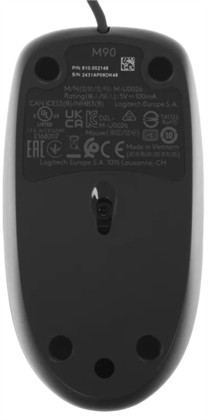 Мышь Logitech M90 Optical Mouse, USB, Black, 1000dpi, CN, [910-001795/910-001794/910-001793]