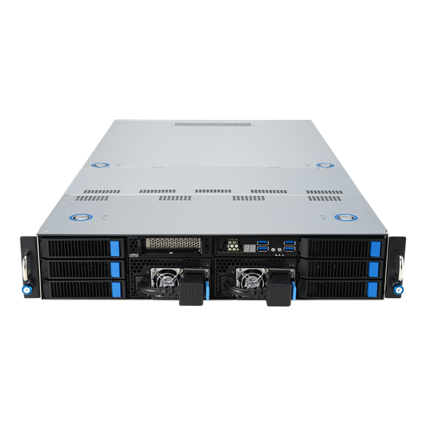ASUS ESC 4000-E11 (System, Sapphire, 2U, 4xNVME(2x2,5" 2x3,5"), 2xSATA 3,5", 16xDDR5 DIMM, 4xPCIe x16 GPU, 2x PCIe x16 FHHL, 1x PCIe x8 LPHL, 2x1G LAN, 2x2600W)