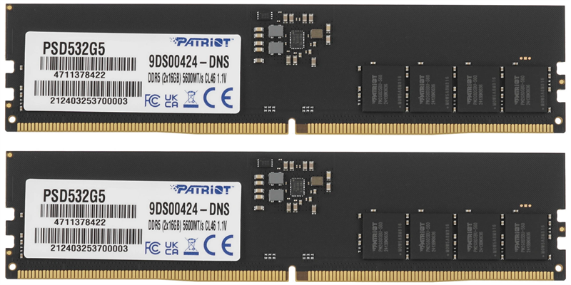 Оперативная память Patriot SL DDR5 DIMM 32GB 5600MHz CL46 KIT 2*16GB 40-40-40-77 1.1V