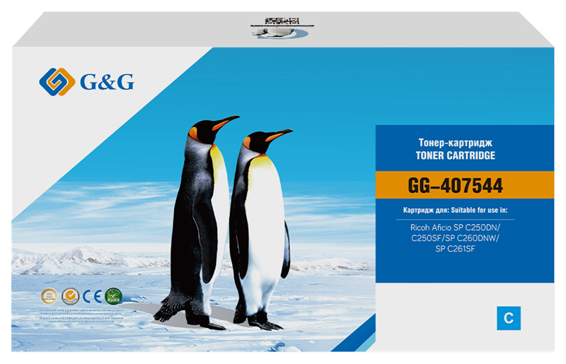 Тонер-картридж G&G toner-cartridge for Ricoh Aficio SP C250DN/C250SF cyan 1600 pages 407544 with chip гарантия 36 мес. (незначительное повреждение коробки)