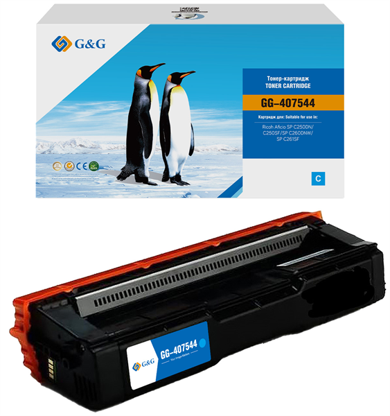 Тонер-картридж G&G toner-cartridge for Ricoh Aficio SP C250DN/C250SF cyan 1600 pages 407544 with chip гарантия 36 мес. (незначительное повреждение коробки)