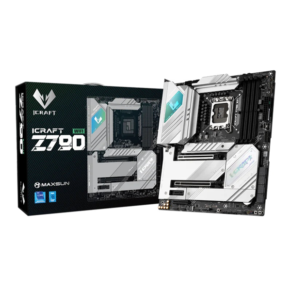 Материнская плата MAXSUN MS-iCraft Z790 WIFI, LGA1700, Z790, 4*DDR5, 4*SATA3, 4*M.2, 4*USB 3.2, 4*USB 2.0, Type-C, 1*PCIEx16, 2*PCIEx4, 1*PCIEx1, HDMI+DP, ATX
