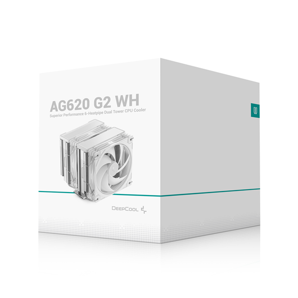 Кулер для процессора DEEPCOOL AG620 G2 WH LGA1954/1851/1700/AM5/AM4 (9шт/кор, TDP 270W, PWM, DUAL Black Fan 120mm, 6 тепл. трубок, белый) RET (R-AG620-WHNPMG2-G)