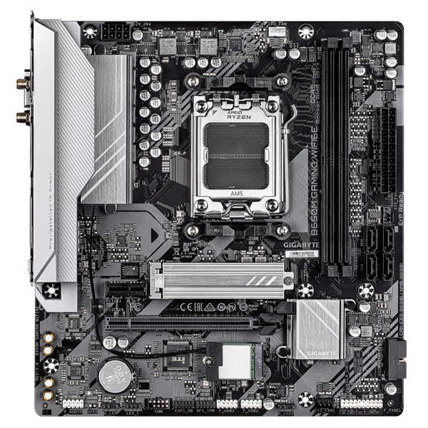 Материнская плата GIGABYTE B650M GAMING WIFI6E, AM5, B650, 2*DDR5, 4*SATA, 1*M.2, 2*USB 3.2, 4*USB 2.0, 1*PCIx16, 1*PCIx1, D-Sub+HDMI, mATX